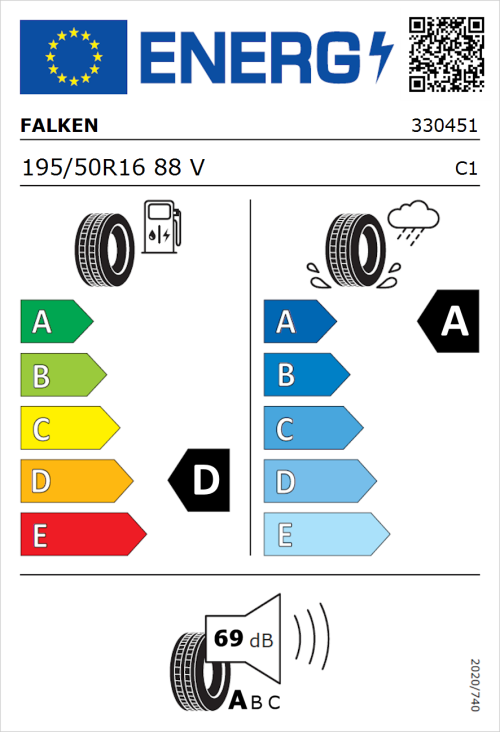 Tyre Label for Falken Ziex  ZE310 Ecorun 195/50R16 88V