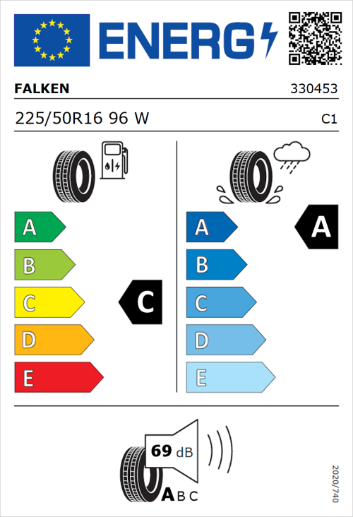Tyre Label for Falken Ziex  ZE310 Ecorun 225/50R16 96W