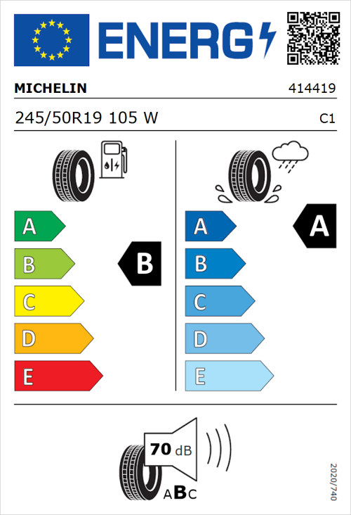 Tyre Label for Michelin Latitude Sport 3 (ZP) 245/50R19 105W