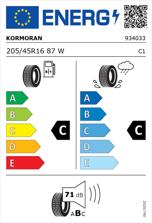 Tyre Label for Kormoran Road Performance 205/45R16 87W