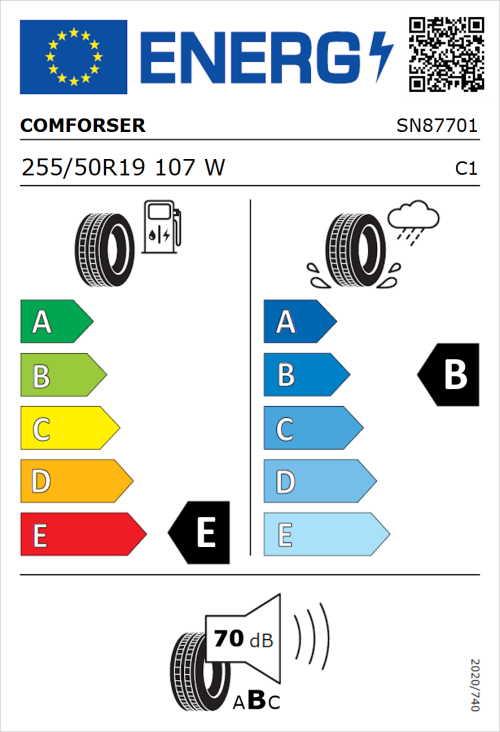 Tyre Label for Comforser CF710 255/50R19 107W