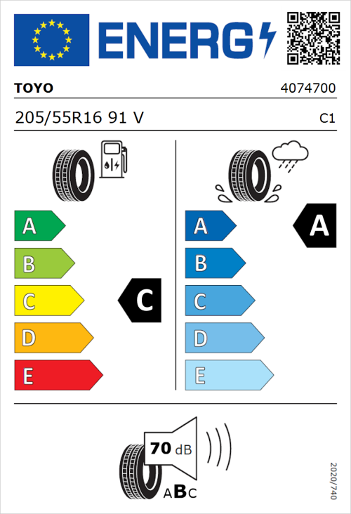 Tyre Label for Toyo Proxes Comfort 205/55R16 91V