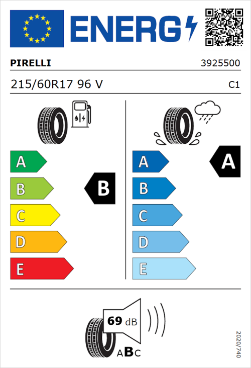 Tyre Label for Pirelli Powergy 215/60R17 96V
