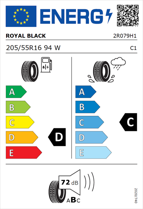 Tyre Label for Royal Black Performance 205/55R16 94W