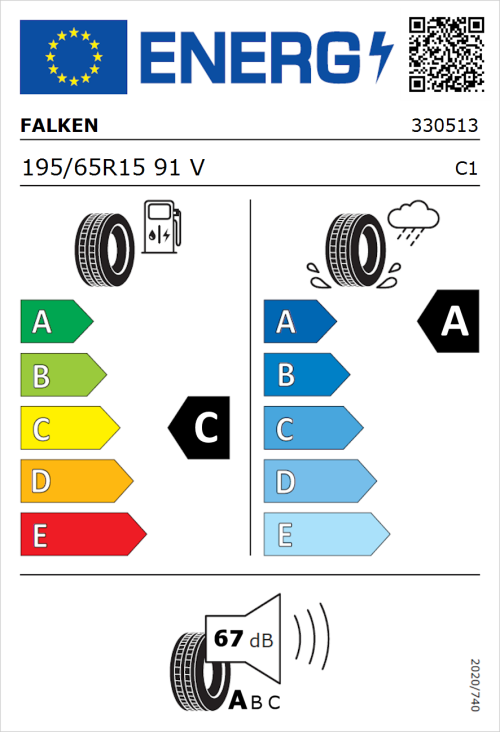 Tyre Label for Falken Ziex  ZE310 Ecorun 195/65R15 91V